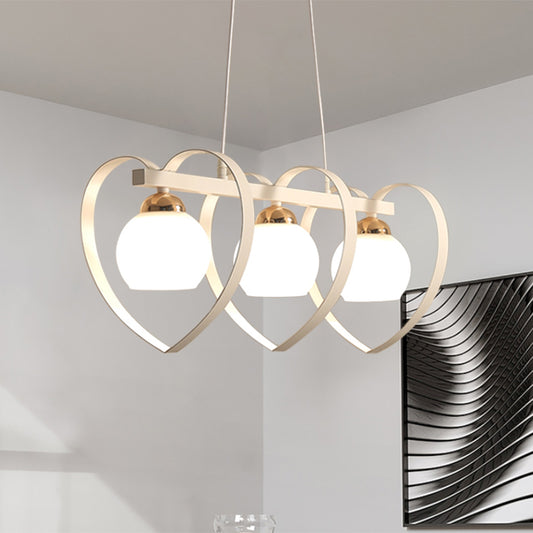 Opal Glass Global Island Lighting Contemporary 3/4 Lights White/Black Hanging Ceiling Lamp with Loving Heart Frame Clearhalo 'Ceiling Lights' 'Glass shade' 'Glass' 'Island Lights' Lighting' 759136