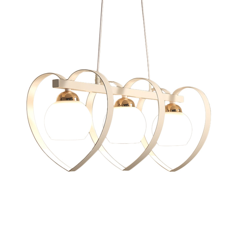 Opal Glass Global Island Lighting Contemporary 3/4 Lights White/Black Hanging Ceiling Lamp with Loving Heart Frame Clearhalo 'Ceiling Lights' 'Glass shade' 'Glass' 'Island Lights' Lighting' 759137