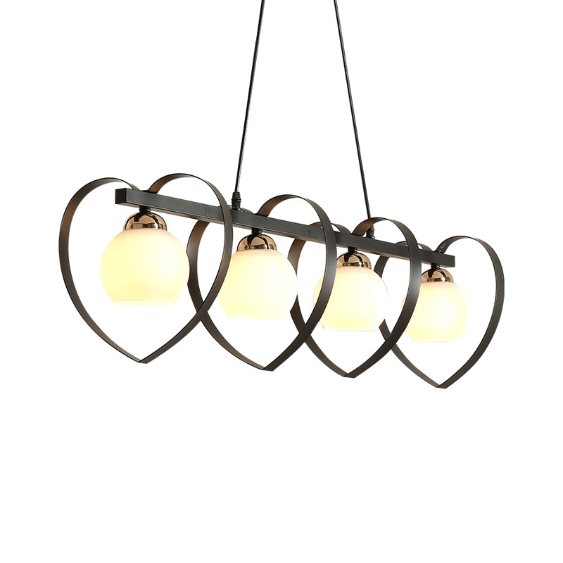 Opal Glass Global Island Lighting Contemporary 3/4 Lights White/Black Hanging Ceiling Lamp with Loving Heart Frame Clearhalo 'Ceiling Lights' 'Glass shade' 'Glass' 'Island Lights' Lighting' 759141