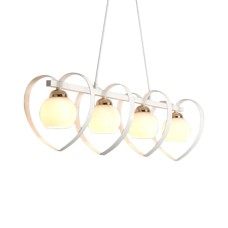 Opal Glass Global Island Lighting Contemporary 3/4 Lights White/Black Hanging Ceiling Lamp with Loving Heart Frame Clearhalo 'Ceiling Lights' 'Glass shade' 'Glass' 'Island Lights' Lighting' 759145