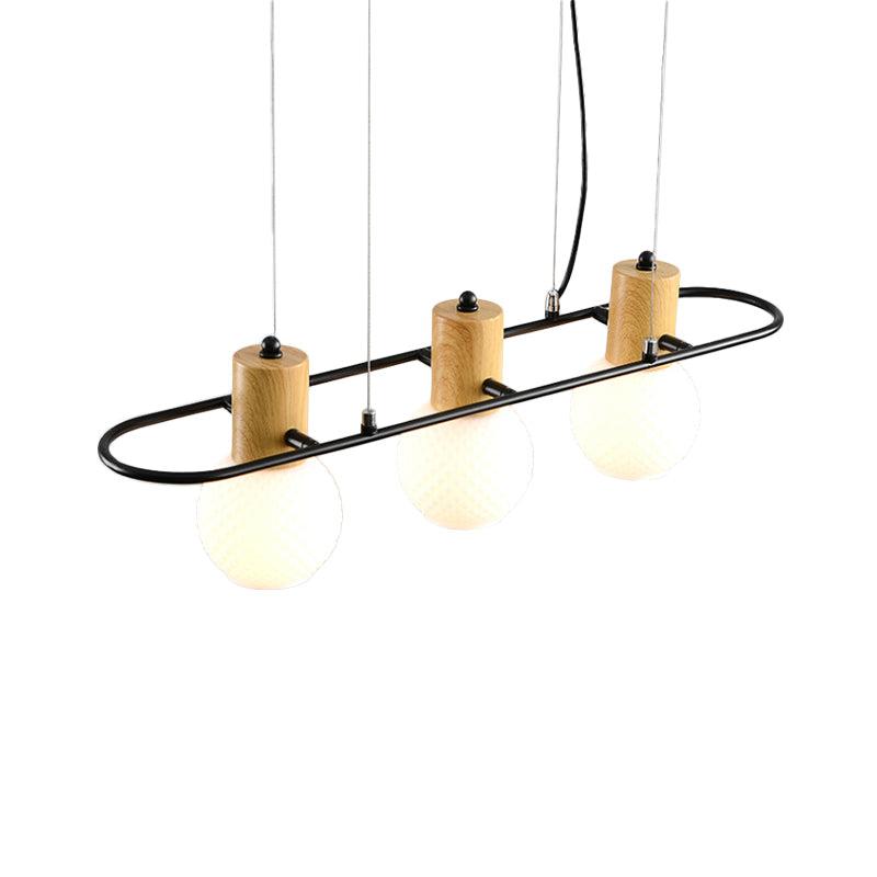 Black Orb Island Light Pendant Modernism 3/4-Light Frosted Glass Hanging Lamp Kit with Rectangle Ring Clearhalo 'Ceiling Lights' 'Glass shade' 'Glass' 'Island Lights' 'Pendant Lights' Lighting' 759148