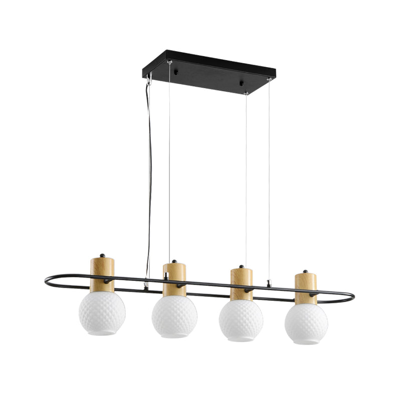 Black Orb Island Light Pendant Modernism 3/4-Light Frosted Glass Hanging Lamp Kit with Rectangle Ring Clearhalo 'Ceiling Lights' 'Glass shade' 'Glass' 'Island Lights' 'Pendant Lights' Lighting' 759154