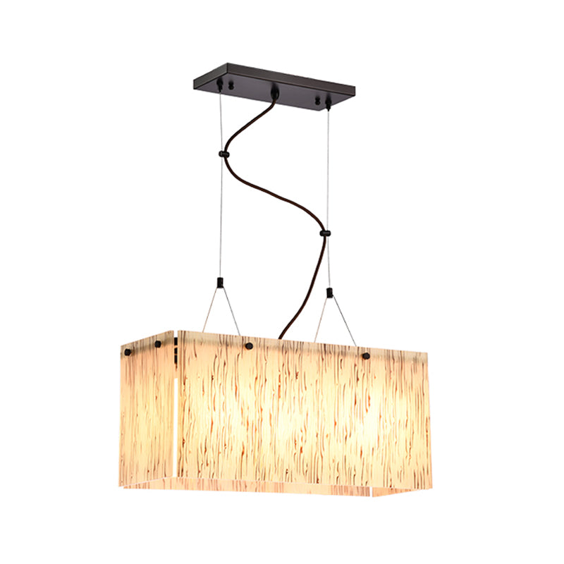 4-Head Dining Room Island Light Fixture Modern Black Ceiling Pendant Lamp with Rectangle Amber Glass Shade Clearhalo 'Ceiling Lights' 'Glass shade' 'Glass' 'Island Lights' 'Pendant Lights' Lighting' 759158