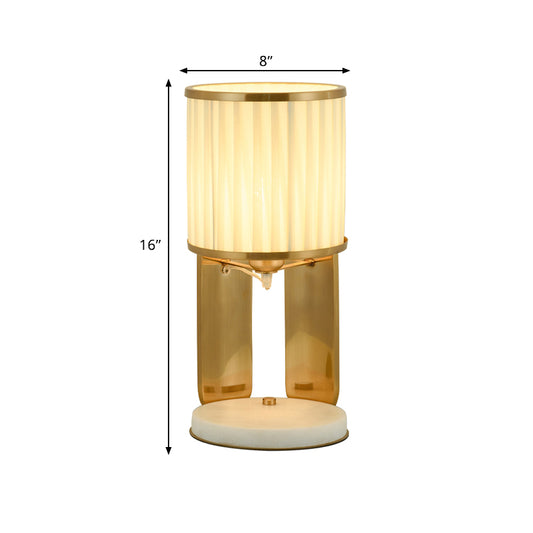 Fabric Barrel Nightstand Light Modernism Single Head Gold Night Lamp for Bedside with Marble Base Clearhalo 'Lamps' 'Table Lamps' Lighting' 759184