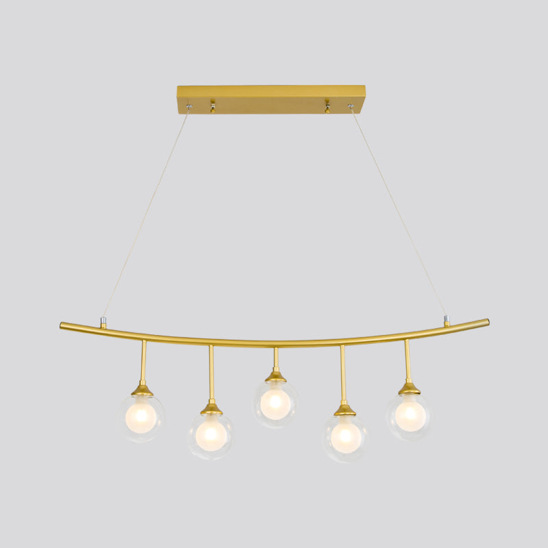 Rope Metal Island Pendant Light Post Modern 5 Bulbs Gold Finish Ceiling Suspension Lamp with Orb Clear Glass Shade Clearhalo 'Ceiling Lights' 'Chandeliers' 'Glass shade' 'Glass' 'Island Lights' Lighting' 759213
