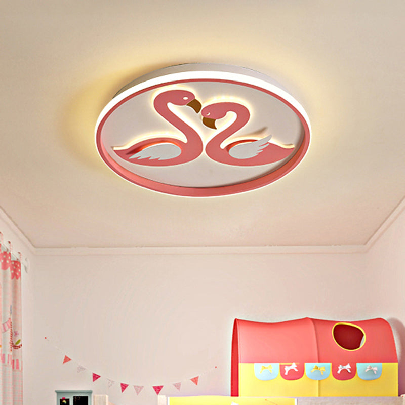 Modern Romantic Lover Swan Flushmount Acrylic Bedroom LED Flush Mount Ceiling Light in Pink Clearhalo 'Ceiling Lights' 'Close To Ceiling Lights' 'Close to ceiling' 'Flush mount' Lighting' 759226