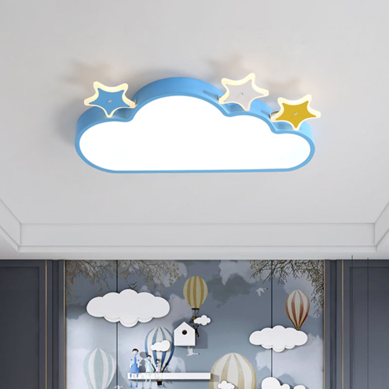 Cloud-with-Star Iron Flushmount Lighting Cartoon Pink/Blue LED Ceiling Flush Light for Children Room Blue Clearhalo 'Ceiling Lights' 'Close To Ceiling Lights' 'Close to ceiling' 'Flush mount' Lighting' 759229