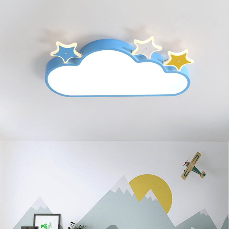 Cloud-with-Star Iron Flushmount Lighting Cartoon Pink/Blue LED Ceiling Flush Light for Children Room Clearhalo 'Ceiling Lights' 'Close To Ceiling Lights' 'Close to ceiling' 'Flush mount' Lighting' 759230