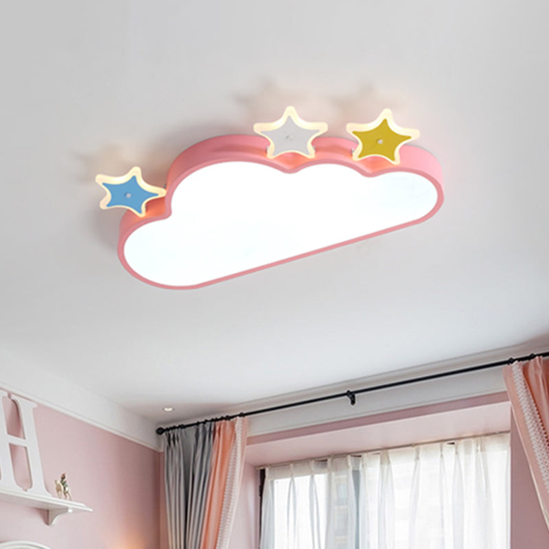 Cloud-with-Star Iron Flushmount Lighting Cartoon Pink/Blue LED Ceiling Flush Light for Children Room Pink Clearhalo 'Ceiling Lights' 'Close To Ceiling Lights' 'Close to ceiling' 'Flush mount' Lighting' 759233