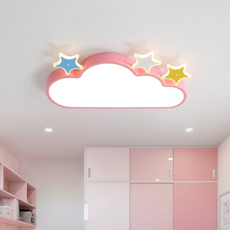 Cloud-with-Star Iron Flushmount Lighting Cartoon Pink/Blue LED Ceiling Flush Light for Children Room Clearhalo 'Ceiling Lights' 'Close To Ceiling Lights' 'Close to ceiling' 'Flush mount' Lighting' 759234