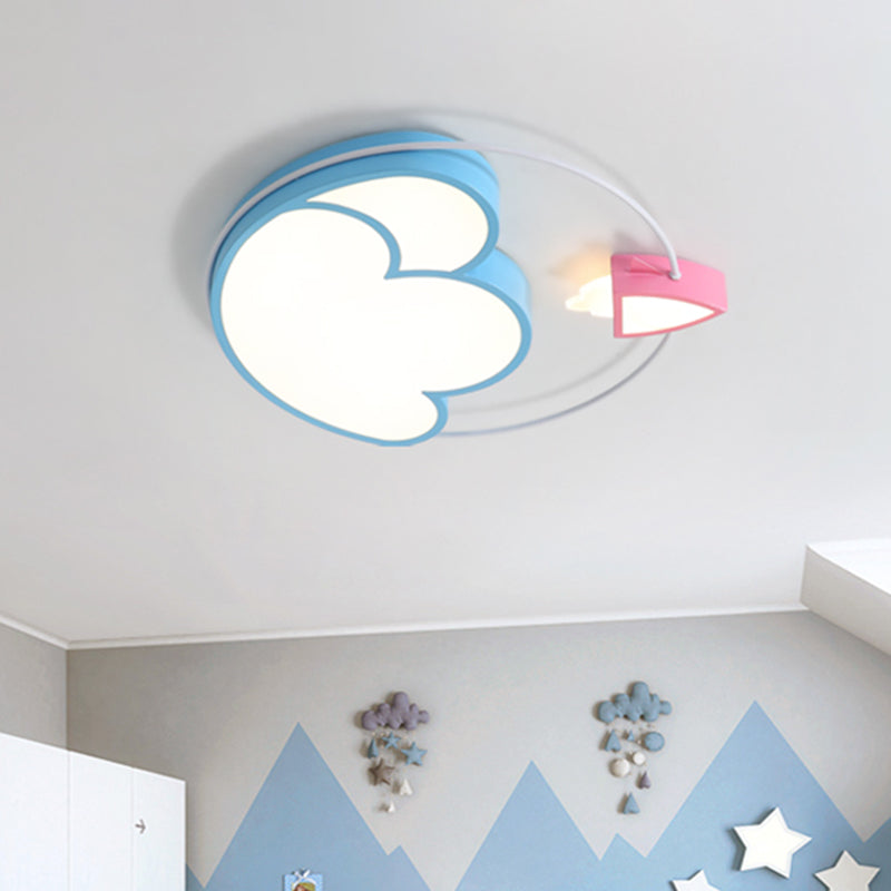 Blue Space Rocket Launching Flush Light Cartoon Acrylic Integrated LED Ceiling Mounted Light Fixture Clearhalo 'Ceiling Lights' 'Close To Ceiling Lights' 'Close to ceiling' 'Flush mount' Lighting' 759237