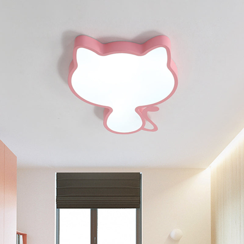 Cat Kindergarten Ceiling Light Acrylic Kids Style LED Flush Mount Lighting Fixture in Pink/Blue Pink Clearhalo 'Ceiling Lights' 'Close To Ceiling Lights' 'Close to ceiling' 'Flush mount' Lighting' 759244