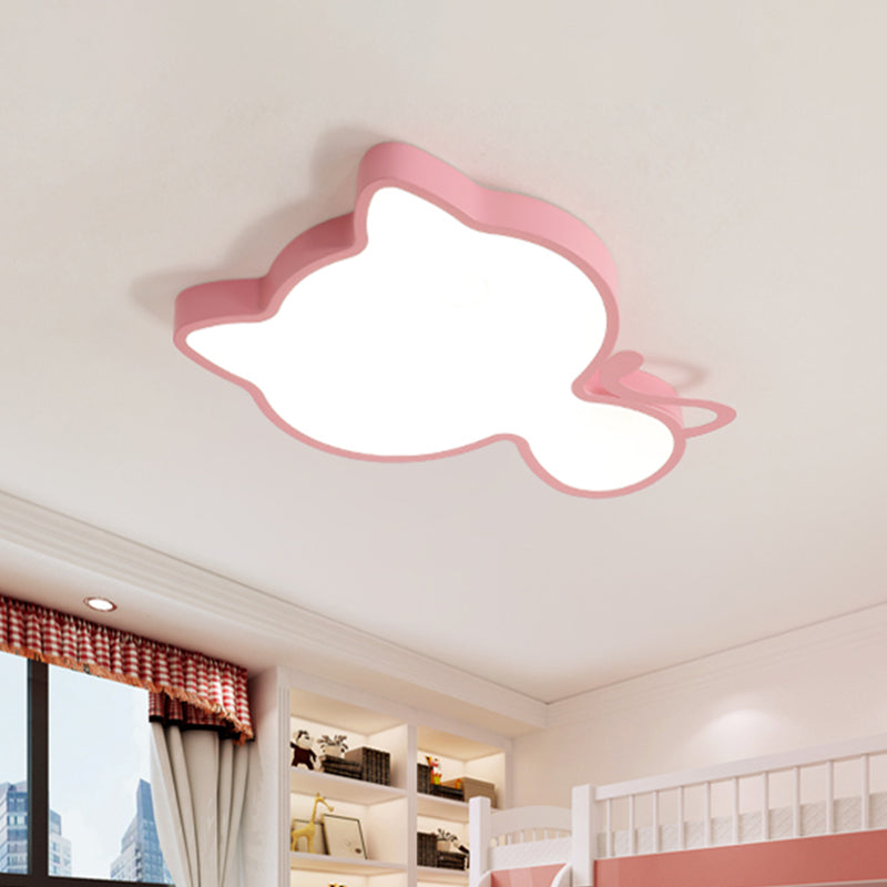 Cat Kindergarten Ceiling Light Acrylic Kids Style LED Flush Mount Lighting Fixture in Pink/Blue Clearhalo 'Ceiling Lights' 'Close To Ceiling Lights' 'Close to ceiling' 'Flush mount' Lighting' 759245