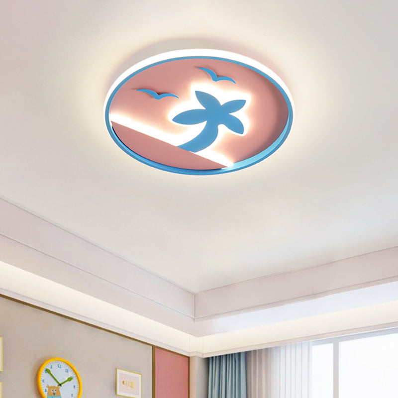 Kids LED Ceiling Flush Light Pink and Blue Tropical Beach Flush Mount Lamp with Circle Acrylic Shade Clearhalo 'Ceiling Lights' 'Close To Ceiling Lights' 'Close to ceiling' 'Flush mount' Lighting' 759259