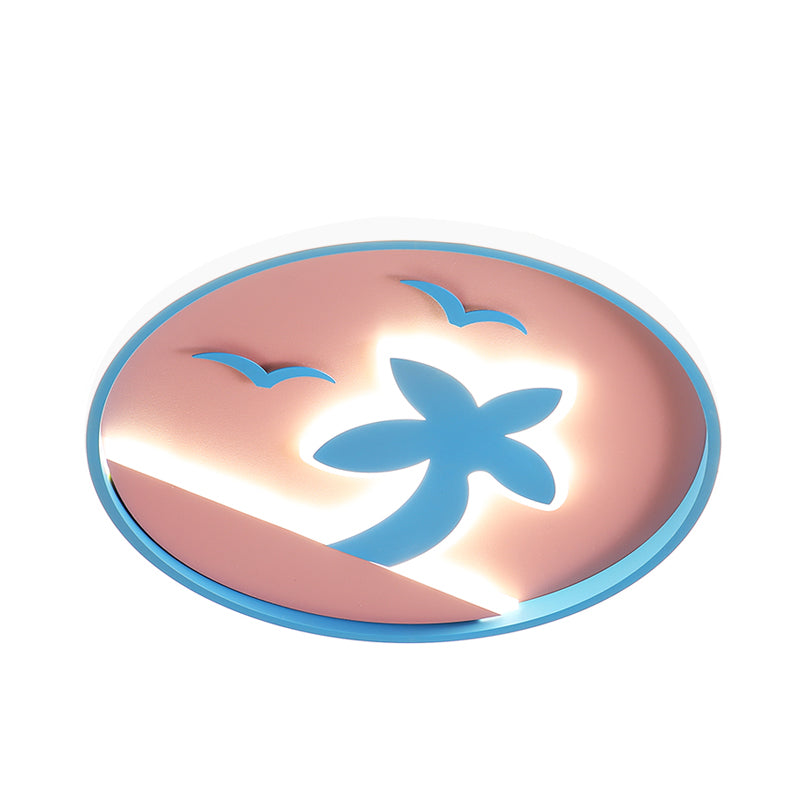 Kids LED Ceiling Flush Light Pink and Blue Tropical Beach Flush Mount Lamp with Circle Acrylic Shade Clearhalo 'Ceiling Lights' 'Close To Ceiling Lights' 'Close to ceiling' 'Flush mount' Lighting' 759260