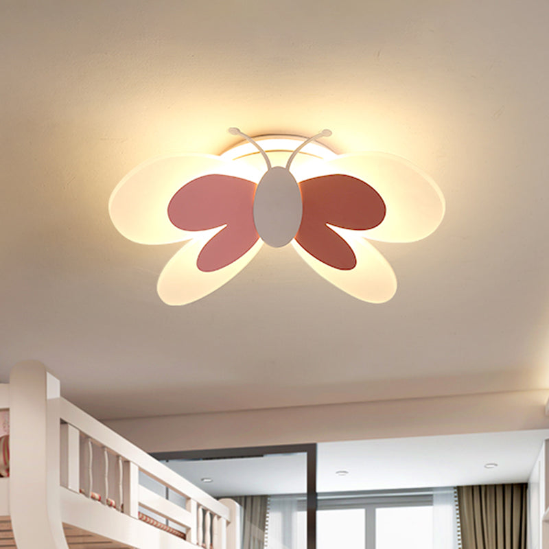 Lifelike Butterfly Flush Mount Fixture Kids Acrylic Girl's Bedroom LED Ceiling Light in Pink Pink Clearhalo 'Ceiling Lights' 'Close To Ceiling Lights' 'Close to ceiling' 'Flush mount' Lighting' 759266