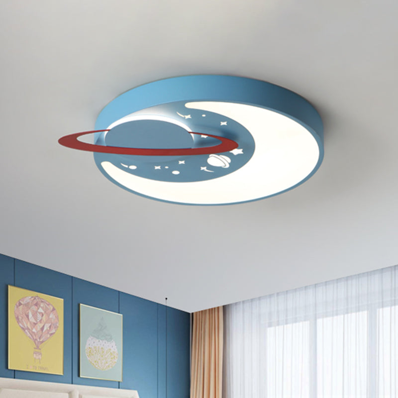 Moon and Planet Boy's Room Ceiling Flush Acrylic Kids Style LED Flush Mount Light Fixture in White/Blue Blue Clearhalo 'Ceiling Lights' 'Close To Ceiling Lights' 'Close to ceiling' 'Flush mount' Lighting' 759277