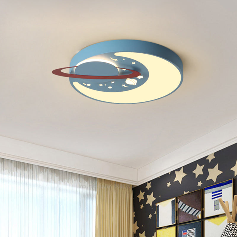 Moon and Planet Boy's Room Ceiling Flush Acrylic Kids Style LED Flush Mount Light Fixture in White/Blue Clearhalo 'Ceiling Lights' 'Close To Ceiling Lights' 'Close to ceiling' 'Flush mount' Lighting' 759278