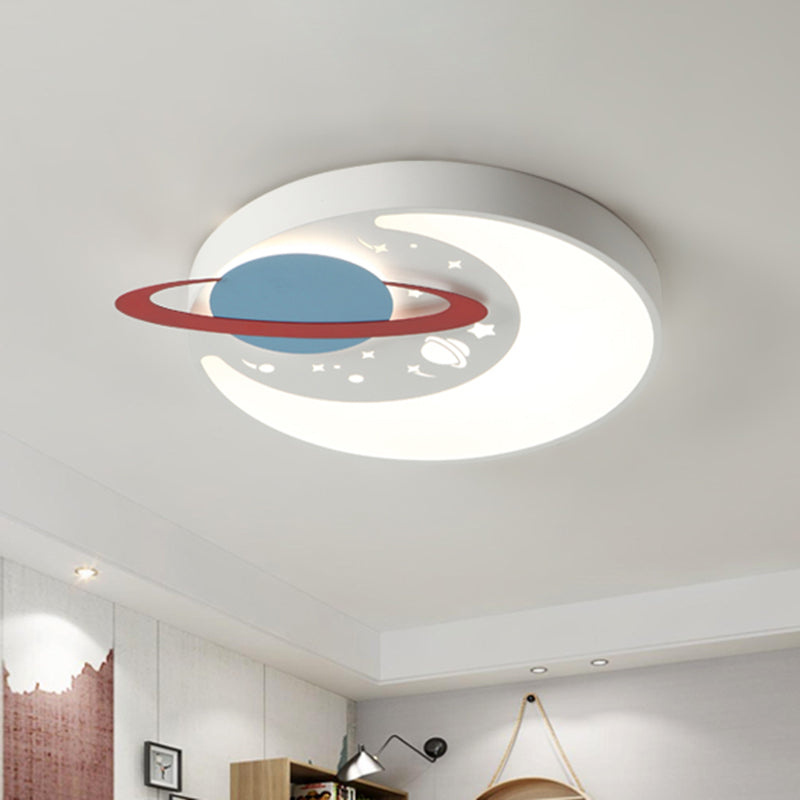 Moon and Planet Boy's Room Ceiling Flush Acrylic Kids Style LED Flush Mount Light Fixture in White/Blue White Clearhalo 'Ceiling Lights' 'Close To Ceiling Lights' 'Close to ceiling' 'Flush mount' Lighting' 759281