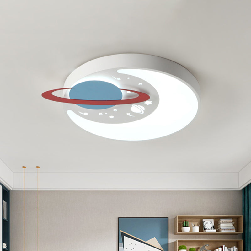 Moon and Planet Boy's Room Ceiling Flush Acrylic Kids Style LED Flush Mount Light Fixture in White/Blue Clearhalo 'Ceiling Lights' 'Close To Ceiling Lights' 'Close to ceiling' 'Flush mount' Lighting' 759282