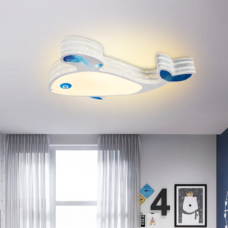 Cartoon Whale Pierced Flush Mount Kids Metal White LED Ceiling Lighting for Children Bedroom White Clearhalo 'Ceiling Lights' 'Close To Ceiling Lights' 'Close to ceiling' 'Flush mount' Lighting' 759291