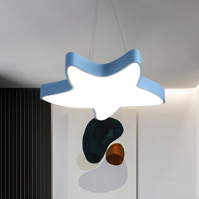 Asteroidea LED Hanging Lamp Macaron Acrylic Pink/Yellow/Blue Kids Bedroom Pendant Ceiling Light Blue Clearhalo 'Ceiling Lights' 'Pendant Lights' 'Pendants' Lighting' 759343_2659a188-9688-4e69-8d76-0040f8ec7574