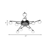 Black Pentagram Ceiling Flush Kids 10 Heads Iron Semi Mount Lighting with Dual Ball Glass Shade Clearhalo 'Ceiling Lights' 'Close To Ceiling Lights' 'Close to ceiling' 'Semi-flushmount' Lighting' 759356