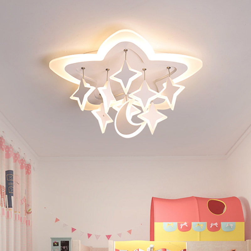 Starry Kids Room Ceiling Mount Light Acrylic Cartoon LED Flush Mounted Lamp in White with Draping, Warm/White Light White Clearhalo 'Ceiling Lights' 'Close To Ceiling Lights' 'Close to ceiling' 'Flush mount' Lighting' 759366