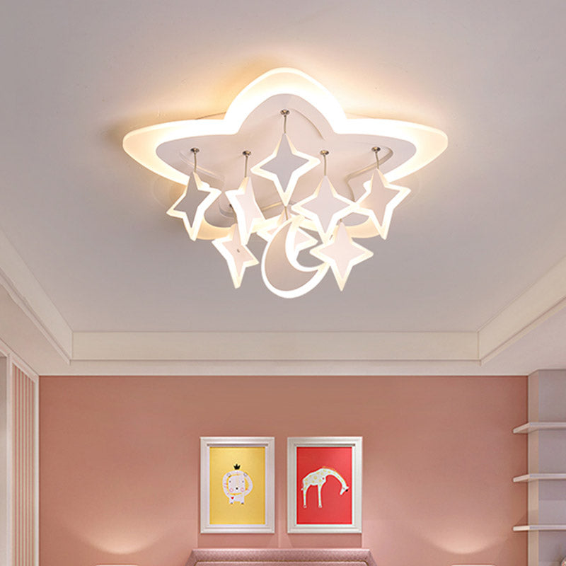 Starry Kids Room Ceiling Mount Light Acrylic Cartoon LED Flush Mounted Lamp in White with Draping, Warm/White Light Clearhalo 'Ceiling Lights' 'Close To Ceiling Lights' 'Close to ceiling' 'Flush mount' Lighting' 759367