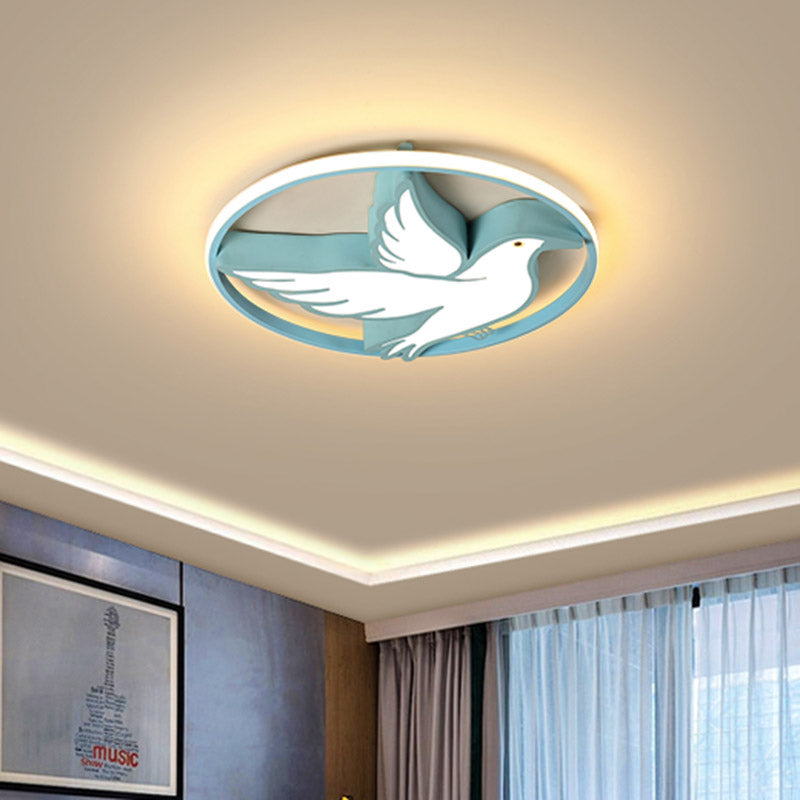 Blue Dove Ceiling Flush Light Macaron Acrylic LED Flushmount Lighting with Glow Ring Guard in Warm/White Light Blue Clearhalo 'Ceiling Lights' 'Close To Ceiling Lights' 'Close to ceiling' 'Flush mount' Lighting' 759394