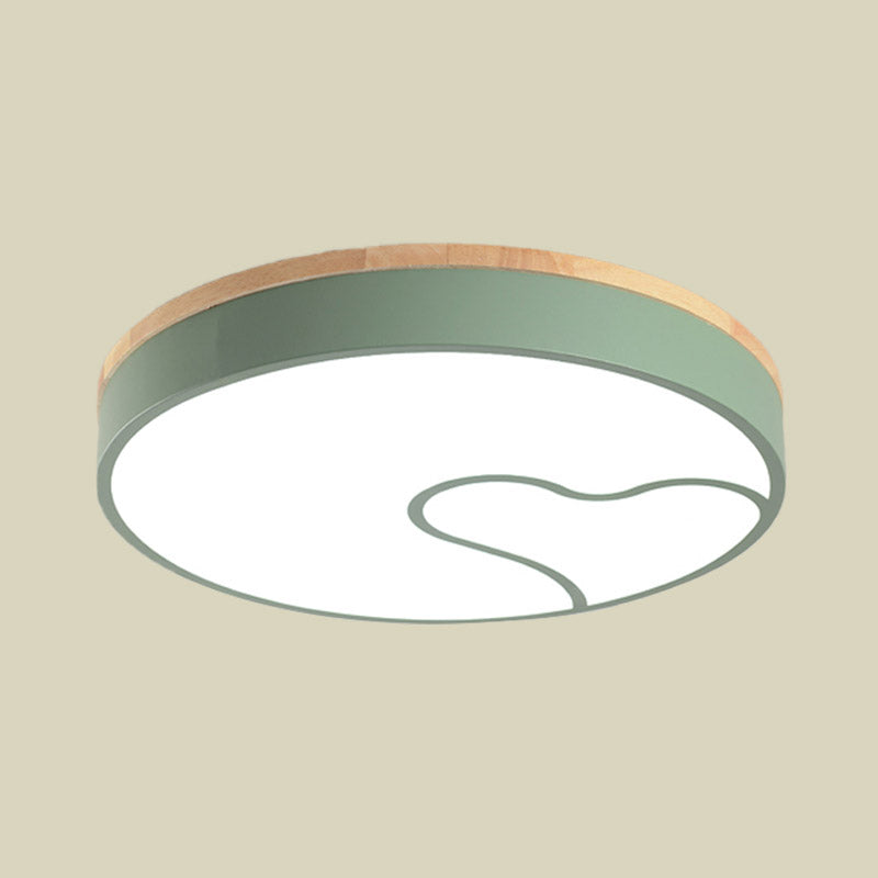 Macaron Rounded Iron Ceiling Flush LED Flush Mount Lighting with Wave Pattern in Green/White/Grey and Wood Clearhalo 'Ceiling Lights' 'Close To Ceiling Lights' 'Close to ceiling' 'Flush mount' Lighting' 759400