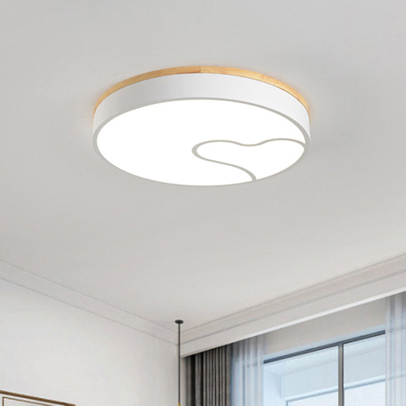 Macaron Rounded Iron Ceiling Flush LED Flush Mount Lighting with Wave Pattern in Green/White/Grey and Wood Clearhalo 'Ceiling Lights' 'Close To Ceiling Lights' 'Close to ceiling' 'Flush mount' Lighting' 759403