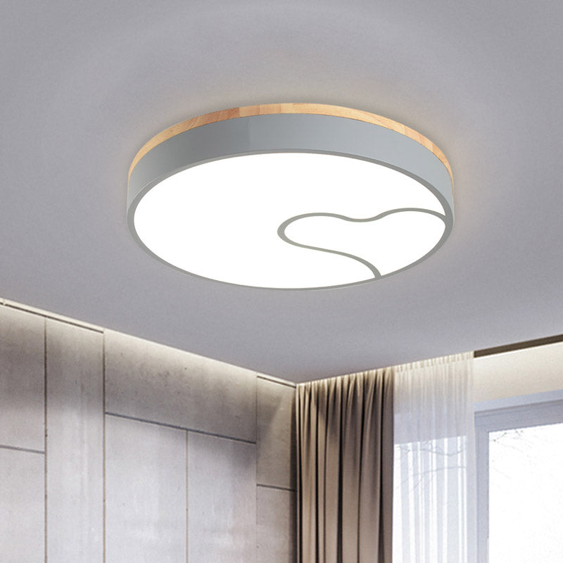 Macaron Rounded Iron Ceiling Flush LED Flush Mount Lighting with Wave Pattern in Green/White/Grey and Wood Grey Clearhalo 'Ceiling Lights' 'Close To Ceiling Lights' 'Close to ceiling' 'Flush mount' Lighting' 759405