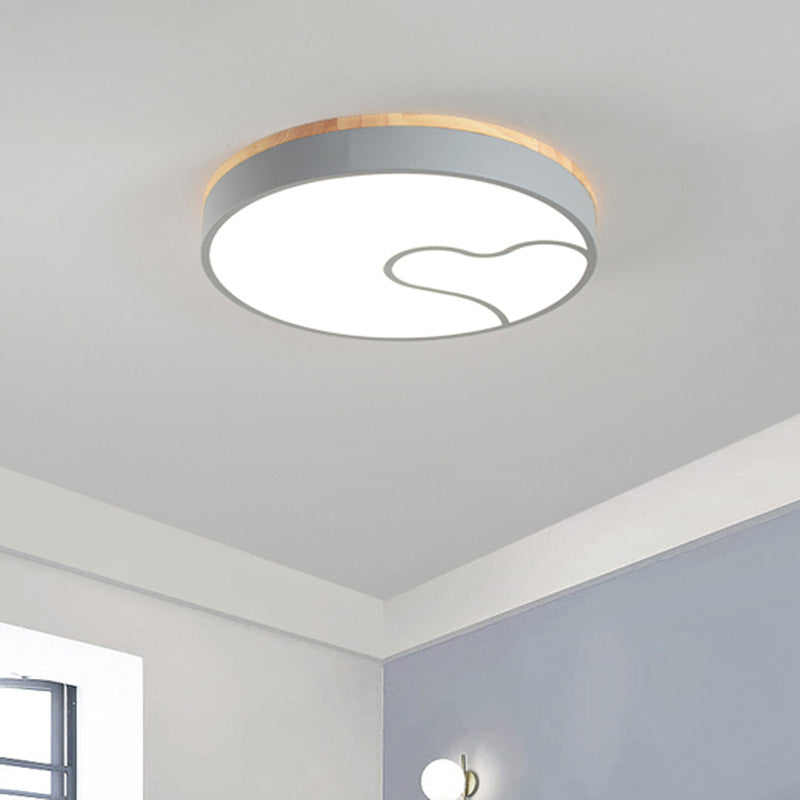 Macaron Rounded Iron Ceiling Flush LED Flush Mount Lighting with Wave Pattern in Green/White/Grey and Wood Clearhalo 'Ceiling Lights' 'Close To Ceiling Lights' 'Close to ceiling' 'Flush mount' Lighting' 759406