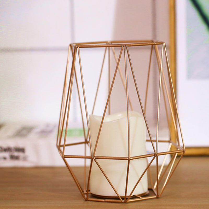 Kids Battery Powered LED Night Lamp Gold Diamond/Triangle/Hexagon Table Light with Iron Cage and Inner Candle Shade Gold Hexagon Clearhalo 'Night Lights' 'Wall Lights' Lighting' 759466