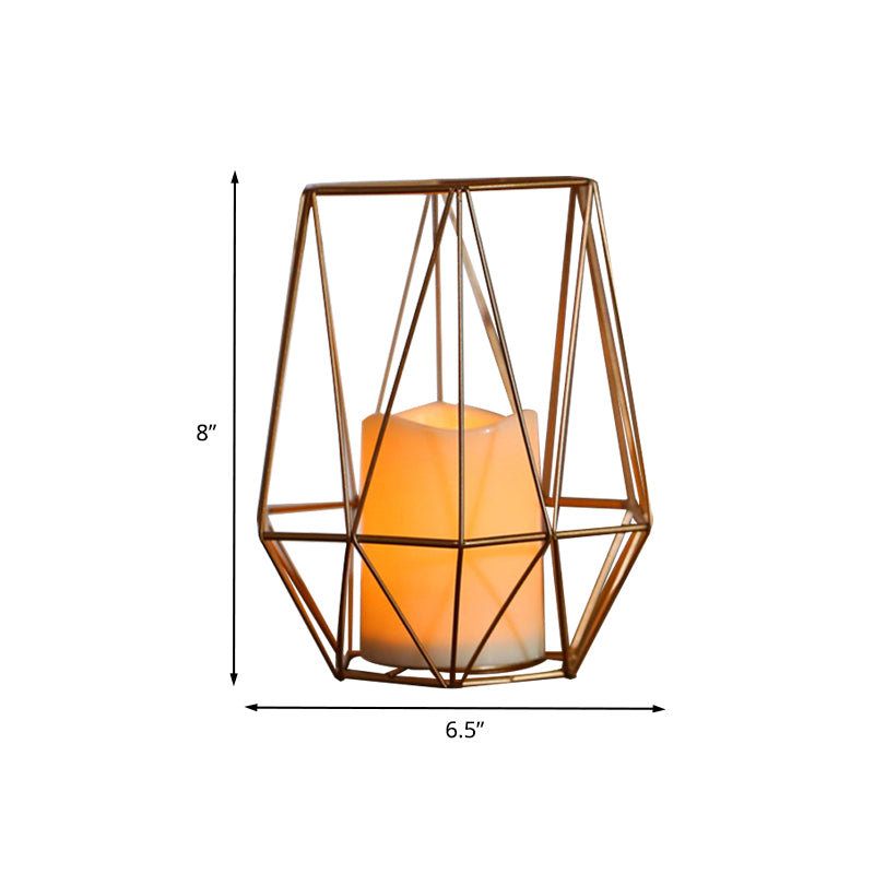 Kids Battery Powered LED Night Lamp Gold Diamond/Triangle/Hexagon Table Light with Iron Cage and Inner Candle Shade Clearhalo 'Night Lights' 'Wall Lights' Lighting' 759469