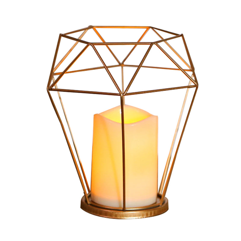 Kids Battery Powered LED Night Lamp Gold Diamond/Triangle/Hexagon Table Light with Iron Cage and Inner Candle Shade Clearhalo 'Night Lights' 'Wall Lights' Lighting' 759472