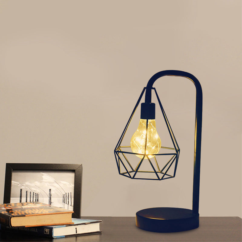 Teardrop/Ball Cage Plug In Table Light Modern Style Black LED Nightstand Lighting with Gooseneck Arm Black B Clearhalo 'Night Lights' 'Wall Lights' Lighting' 759478