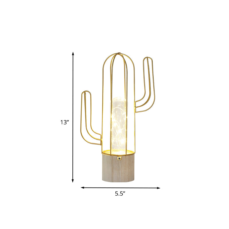 Capsule Clear Glass Night Light Kids Gold Rechargeable LED Table Lamp with Cactus Steel Cage Guard Clearhalo 'Night Lights' 'Wall Lights' Lighting' 759489