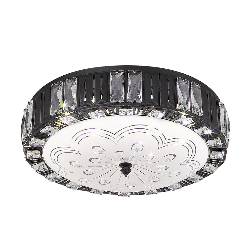 Black Drum Flush Mount Lighting Modernist Metal LED Bedroom Flush Lamp with Crystal Accent Clearhalo 'Ceiling Lights' 'Close To Ceiling Lights' 'Close to ceiling' 'Flush mount' Lighting' 759500