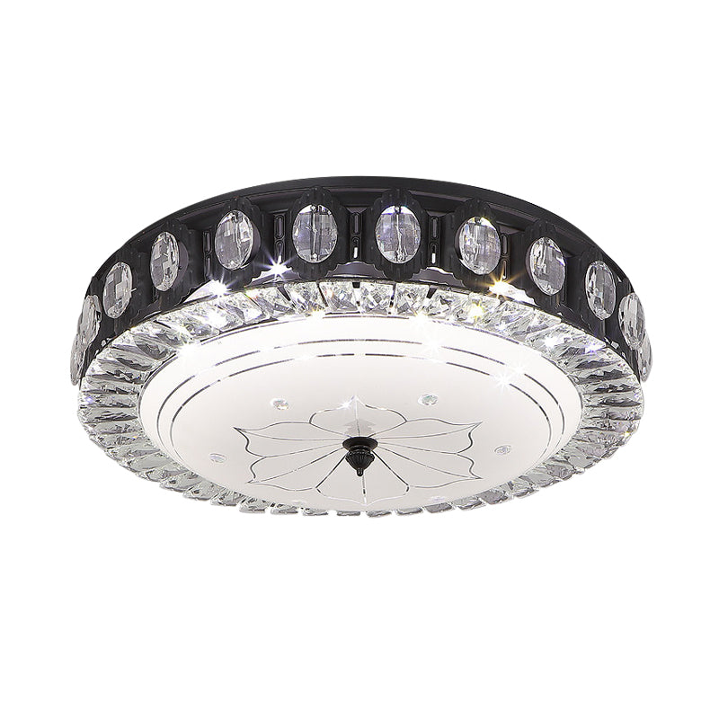 Black Drum Flush Mount Lighting Modernist Metal LED Bedroom Flush Lamp with Crystal Accent Clearhalo 'Ceiling Lights' 'Close To Ceiling Lights' 'Close to ceiling' 'Flush mount' Lighting' 759505