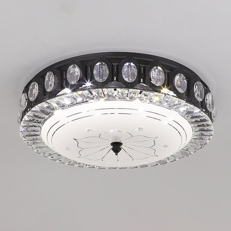 Black Drum Flush Mount Lighting Modernist Metal LED Bedroom Flush Lamp with Crystal Accent Clearhalo 'Ceiling Lights' 'Close To Ceiling Lights' 'Close to ceiling' 'Flush mount' Lighting' 759506