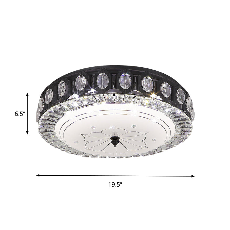 Black Drum Flush Mount Lighting Modernist Metal LED Bedroom Flush Lamp with Crystal Accent Clearhalo 'Ceiling Lights' 'Close To Ceiling Lights' 'Close to ceiling' 'Flush mount' Lighting' 759507