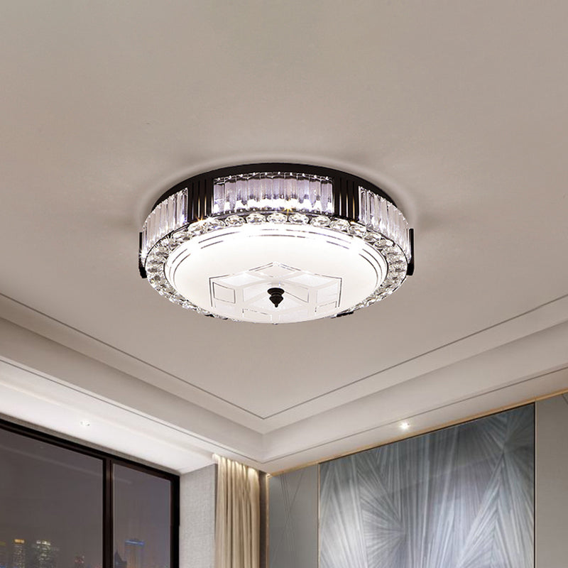 Black Drum Flush Mount Lighting Modernist Metal LED Bedroom Flush Lamp with Crystal Accent Clearhalo 'Ceiling Lights' 'Close To Ceiling Lights' 'Close to ceiling' 'Flush mount' Lighting' 759509