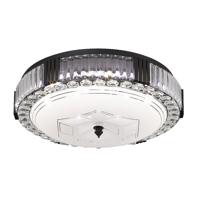 Black Drum Flush Mount Lighting Modernist Metal LED Bedroom Flush Lamp with Crystal Accent Clearhalo 'Ceiling Lights' 'Close To Ceiling Lights' 'Close to ceiling' 'Flush mount' Lighting' 759510