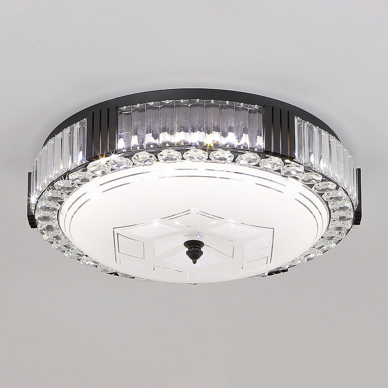 Black Drum Flush Mount Lighting Modernist Metal LED Bedroom Flush Lamp with Crystal Accent Clearhalo 'Ceiling Lights' 'Close To Ceiling Lights' 'Close to ceiling' 'Flush mount' Lighting' 759511