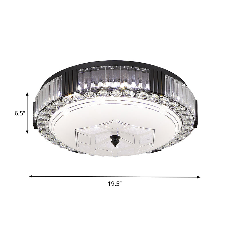 Black Drum Flush Mount Lighting Modernist Metal LED Bedroom Flush Lamp with Crystal Accent Clearhalo 'Ceiling Lights' 'Close To Ceiling Lights' 'Close to ceiling' 'Flush mount' Lighting' 759512