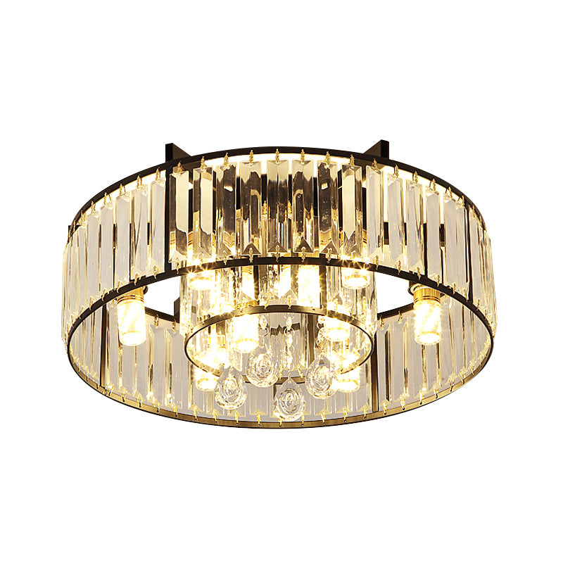 Double Round Bedroom Flushmount Minimalist Faceted Crystal 7 Lights Black Flush Mounted Lamp Clearhalo 'Ceiling Lights' 'Close To Ceiling Lights' 'Close to ceiling' 'Flush mount' Lighting' 759514