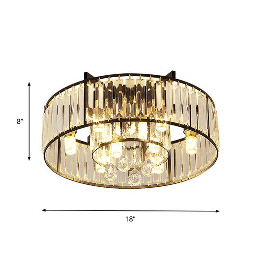 Double Round Bedroom Flushmount Minimalist Faceted Crystal 7 Lights Black Flush Mounted Lamp Clearhalo 'Ceiling Lights' 'Close To Ceiling Lights' 'Close to ceiling' 'Flush mount' Lighting' 759516