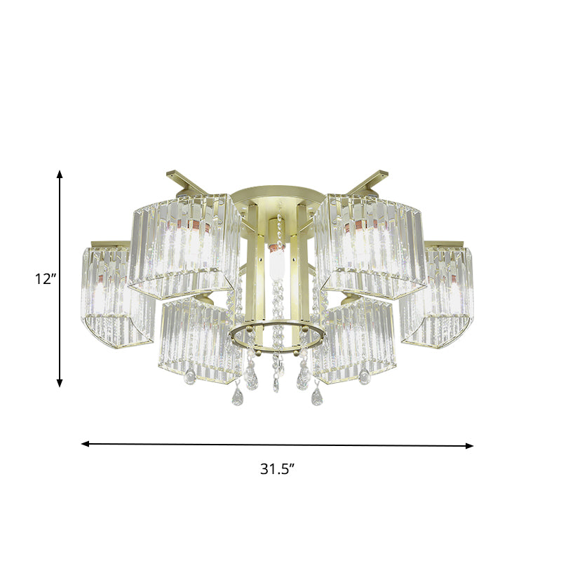 5/7 Bulbs Semi-Flush Ceiling Light Modern Bedroom Flushmount Lamp with Cuboid Clear Crystal Block Shade Clearhalo 'Ceiling Lights' 'Close To Ceiling Lights' 'Close to ceiling' 'Semi-flushmount' Lighting' 759525